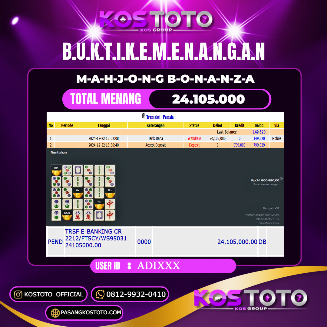 KOSTOTO JACKPOT SLOT STARLIGHT PRINCESS 1000 RP.24.105.000,- LUNAS USER ID : ADI***	