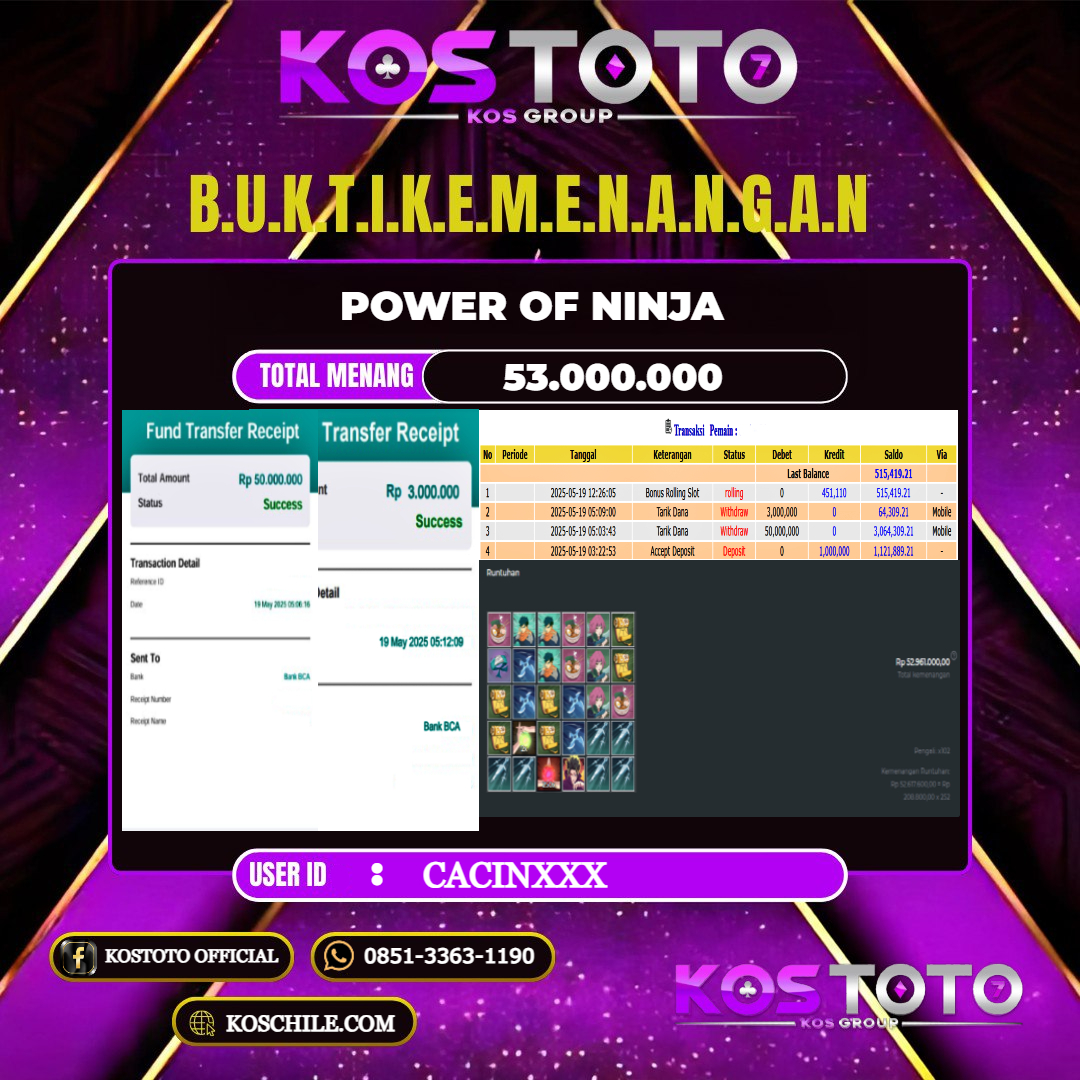 KOSTOTO JACKPOT SLOT POWER OF NINJA RP.53.000.000,- LUNAS USER ID : CACIN***