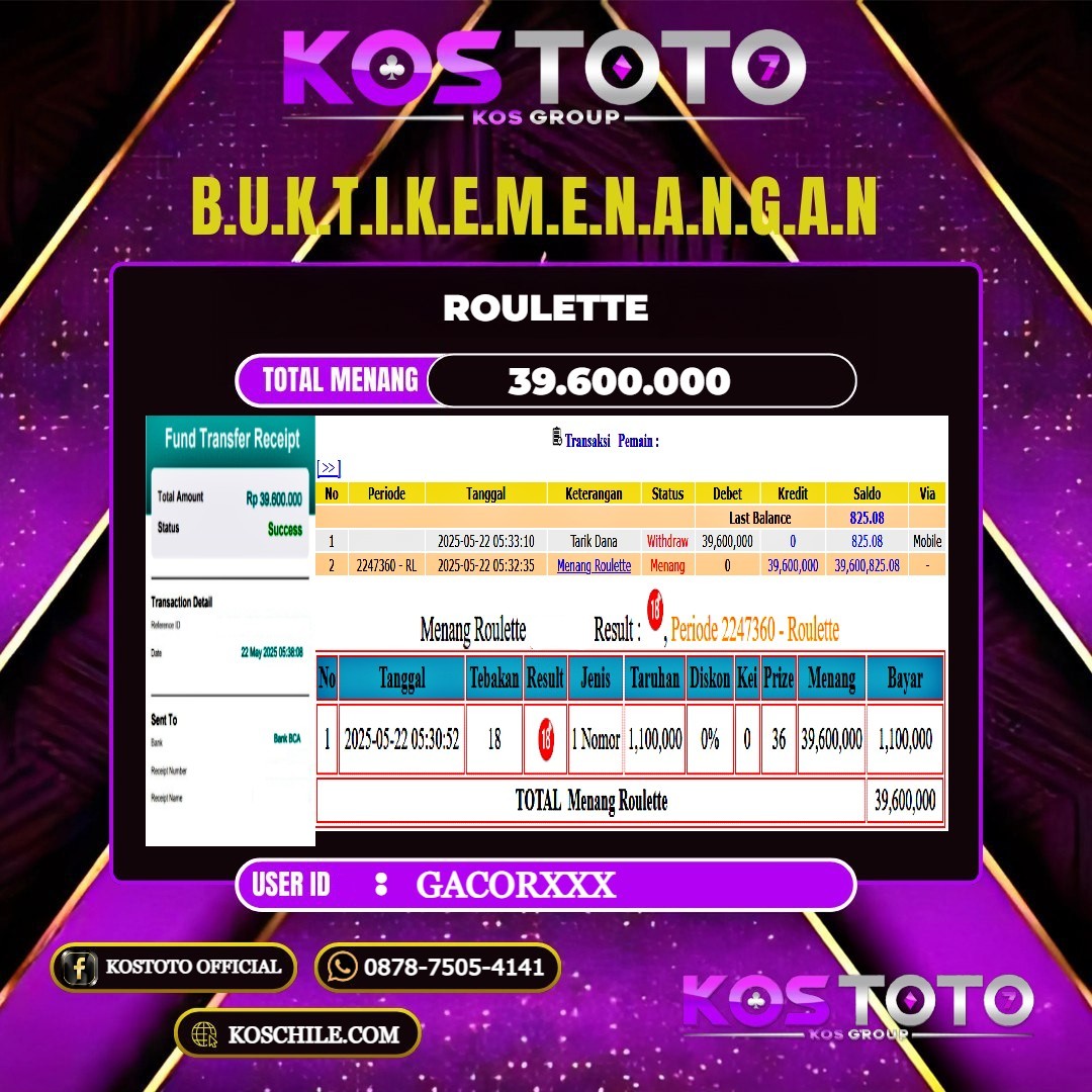 KOSTOTO JACKPOT CASINO ROULETTE RP.39.600.000,- LUNAS USER ID : GACOR****